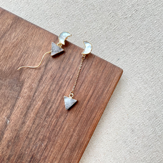 Mother Of Pearl And Druzy Stone Two-way Earring