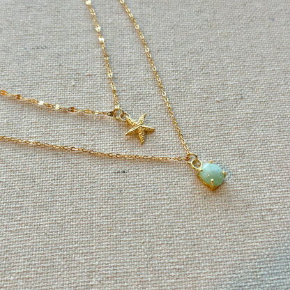 Amazonite And Starfish Double Layer Gold-plated Necklace