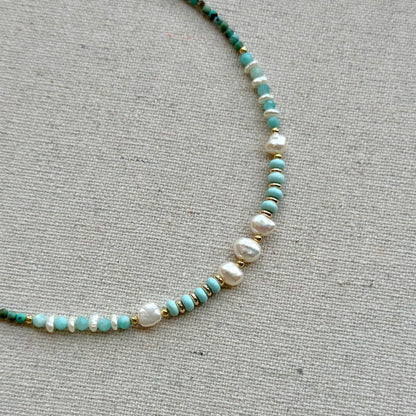 Agate Pendant Mixed Turquoise And Amazonite Beaded Choker Necklace