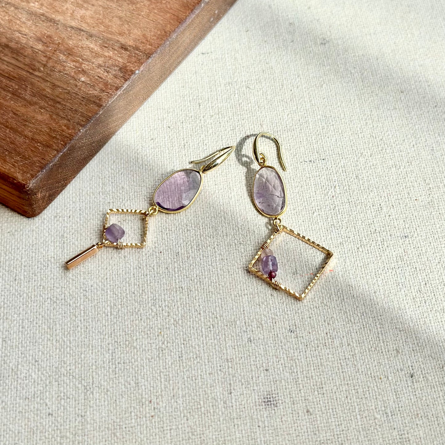 Ametrine Wire Wrapping Mixed Stones Gold-plated Earring