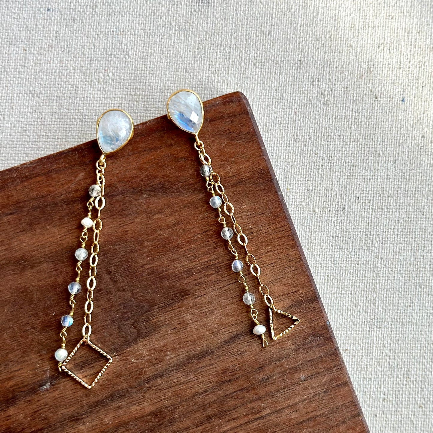 Moonstone Stud Dangling Gold-plated Earring