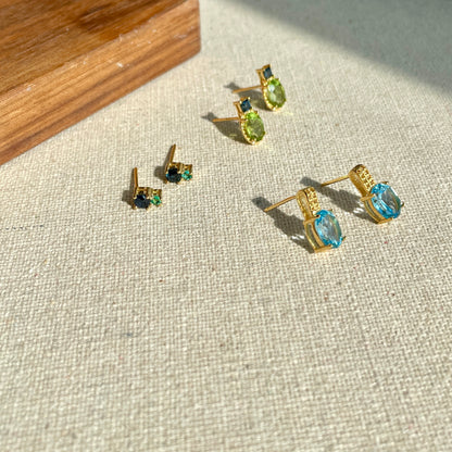 Sapphire And Emerald Gold-plated Sterling Silver Ear Stud