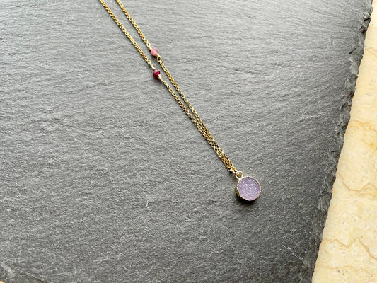 Fuchsia Druzy Stone 14k Gold-filled Necklace