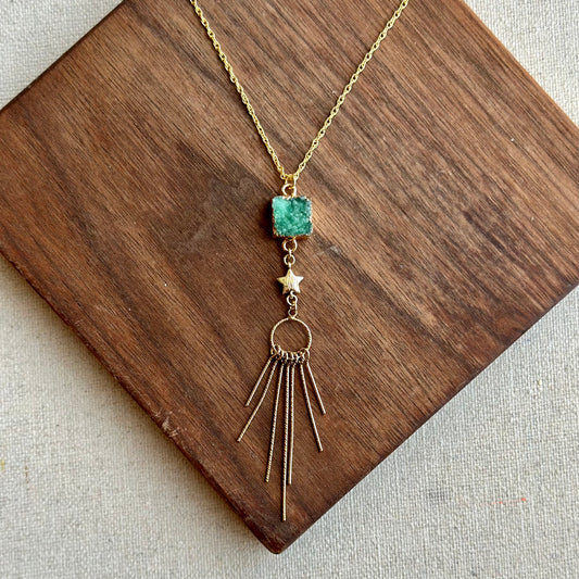 Druzy Stone And Tassels Y-shaped Gold-plated Sterling Silver Necklace