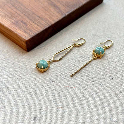 Amazonite Asymmetric Gold-plated Earring