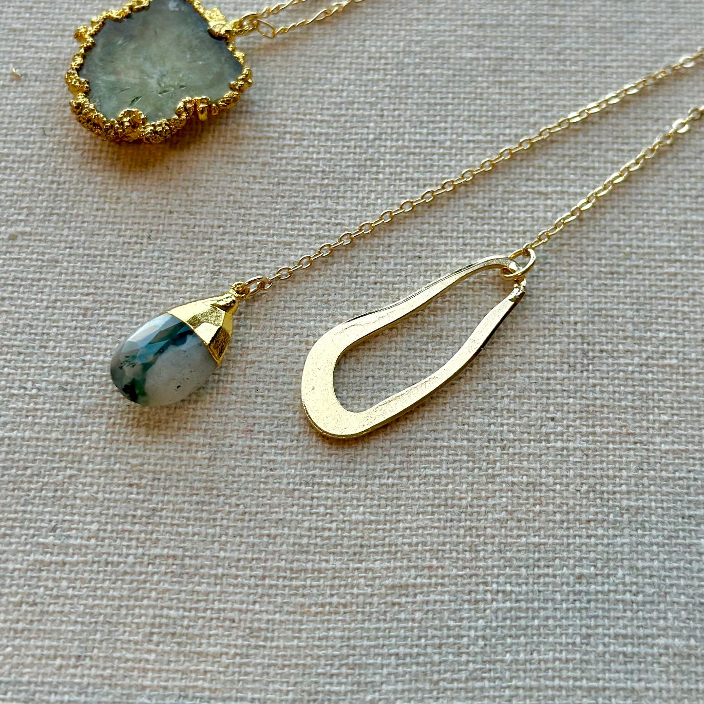 Moss Agate Geometric Y-shaped Long Gold-plated Necklace