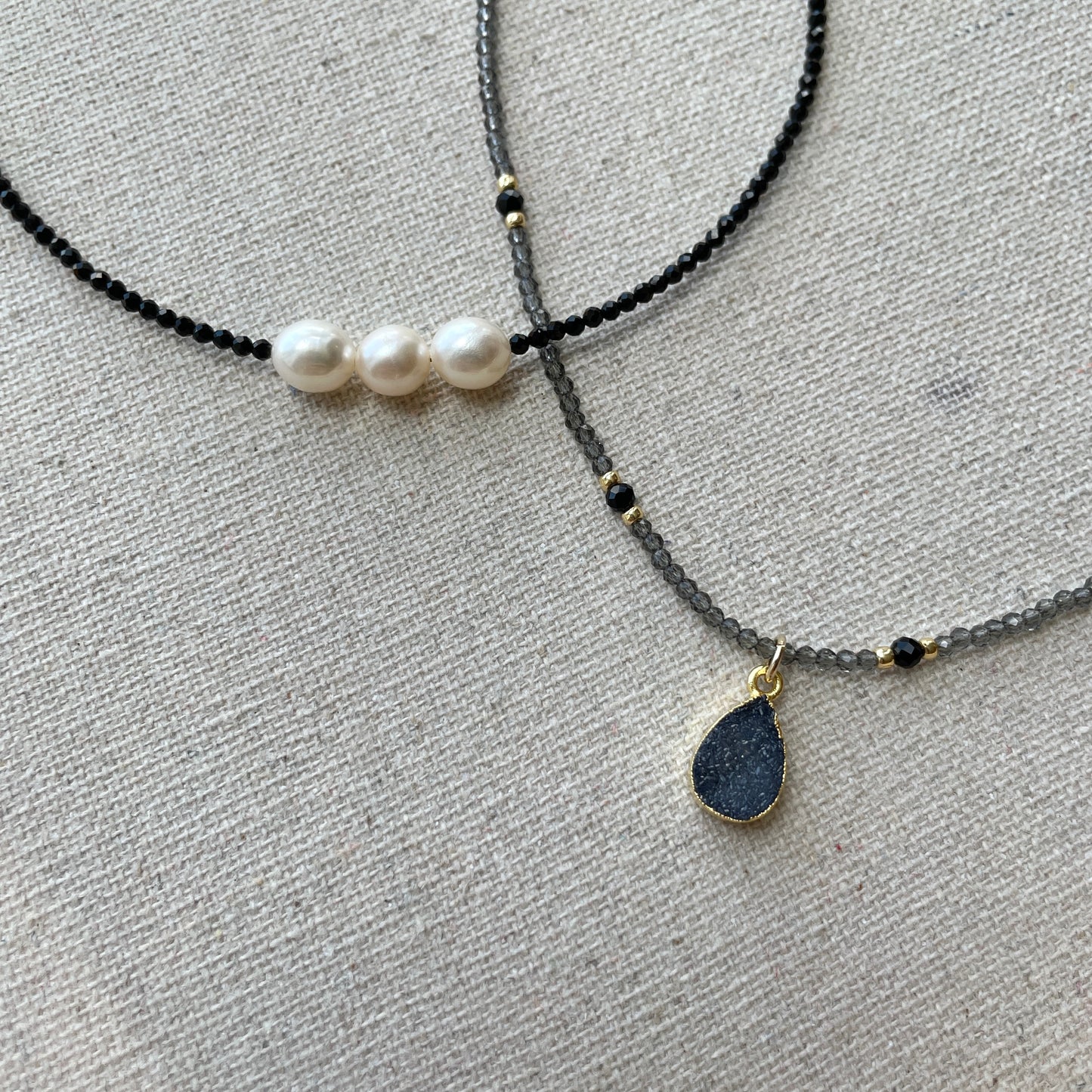 Druzy Stone And Black Spinel Beaded Necklace