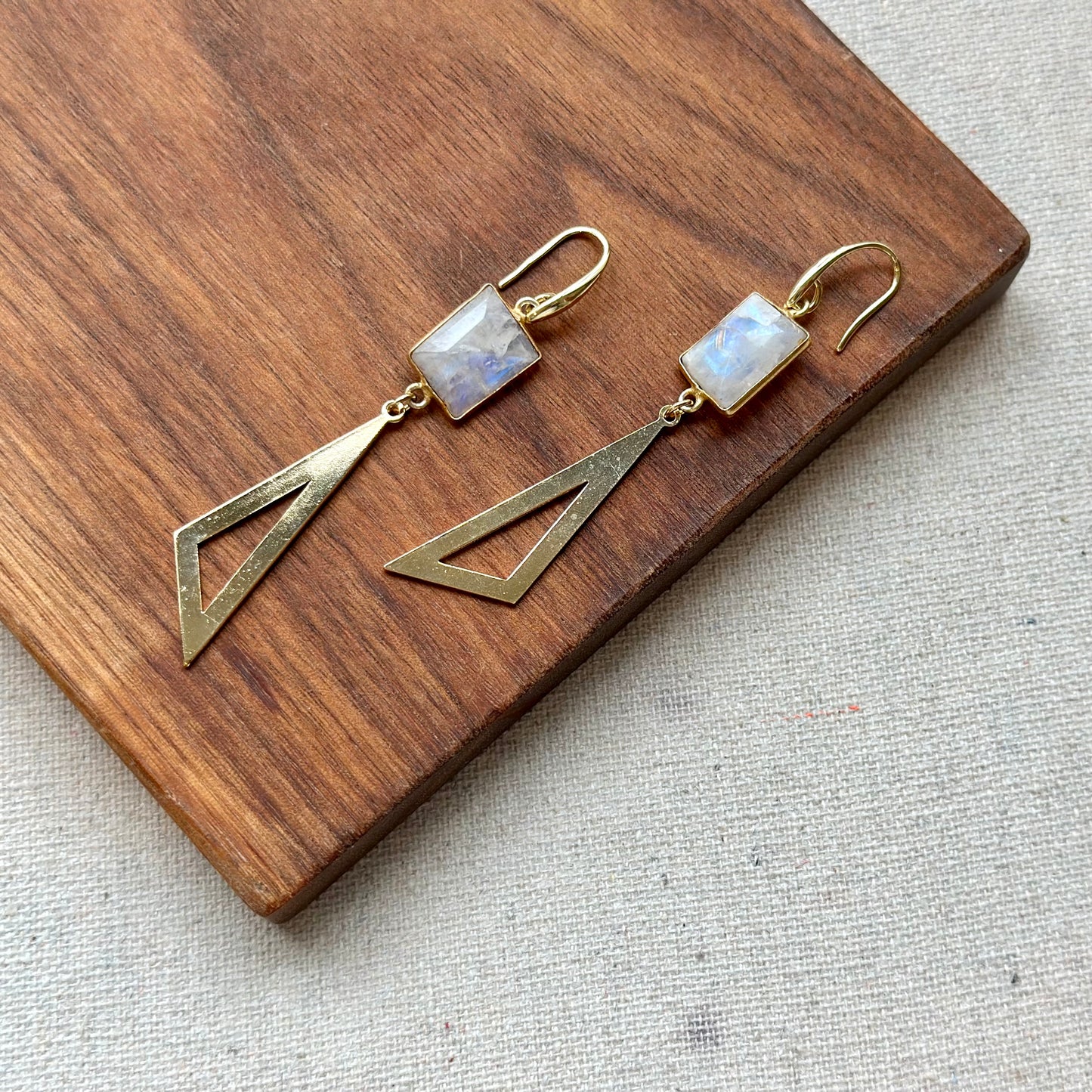 Moonstone And Triangle-shaped Dangling Earring