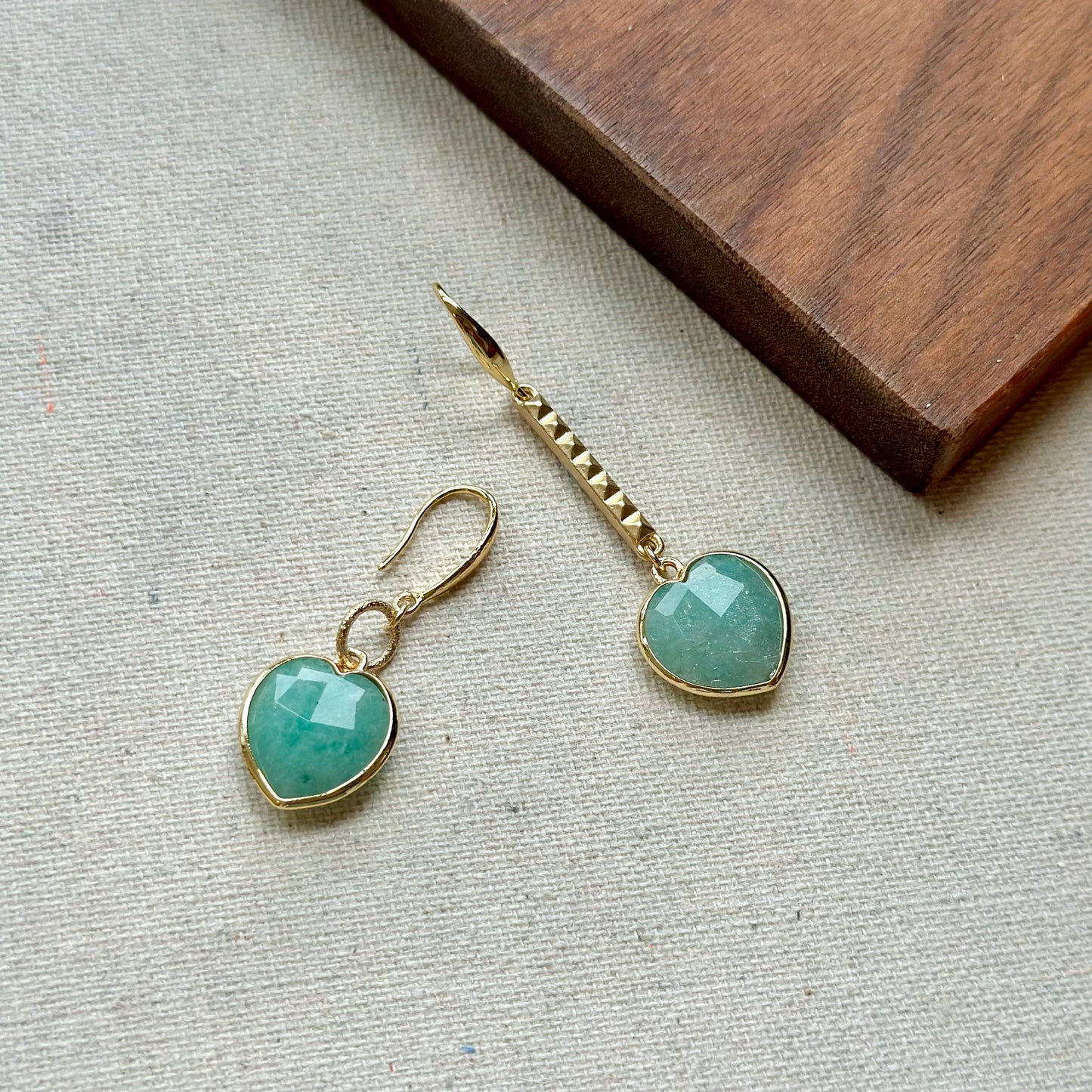 Heart-shaped Amazonite Gold-plated Earring