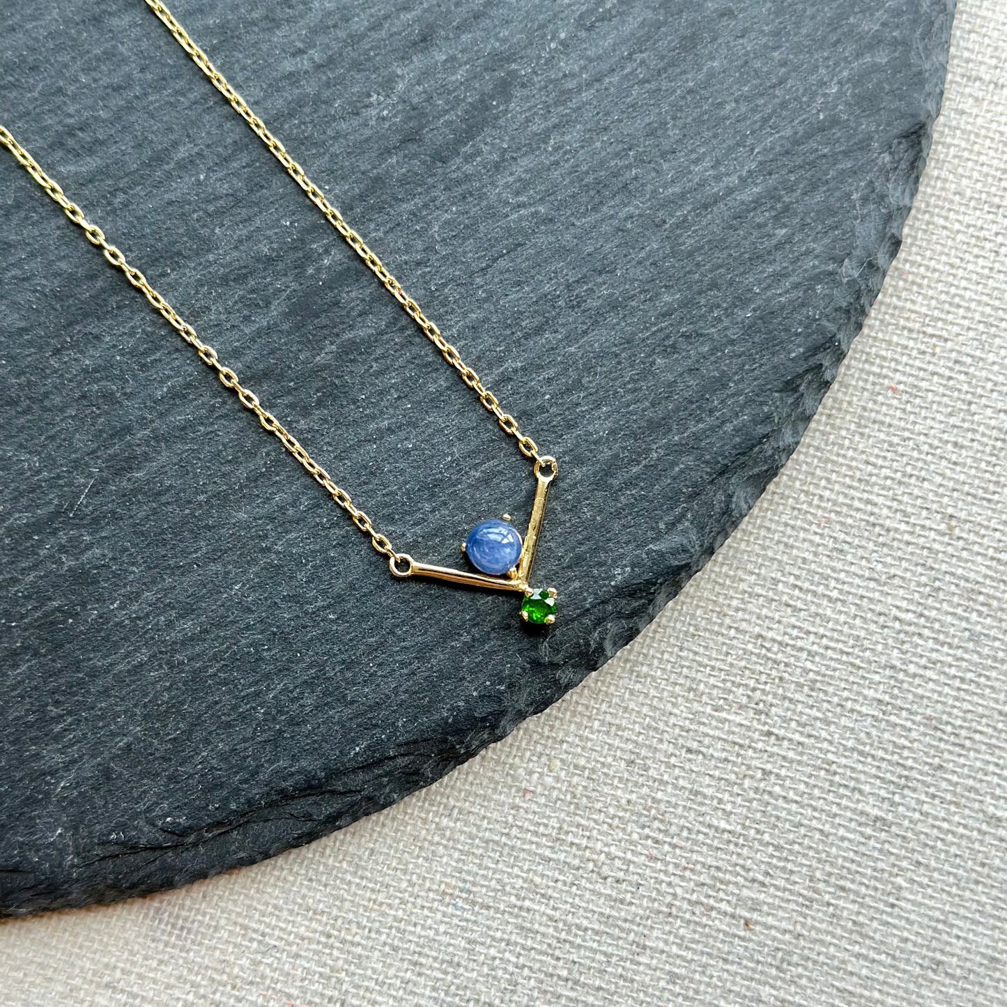 Sapphire And Diopside V-shaped Gold-plated Sterling Silver Necklace