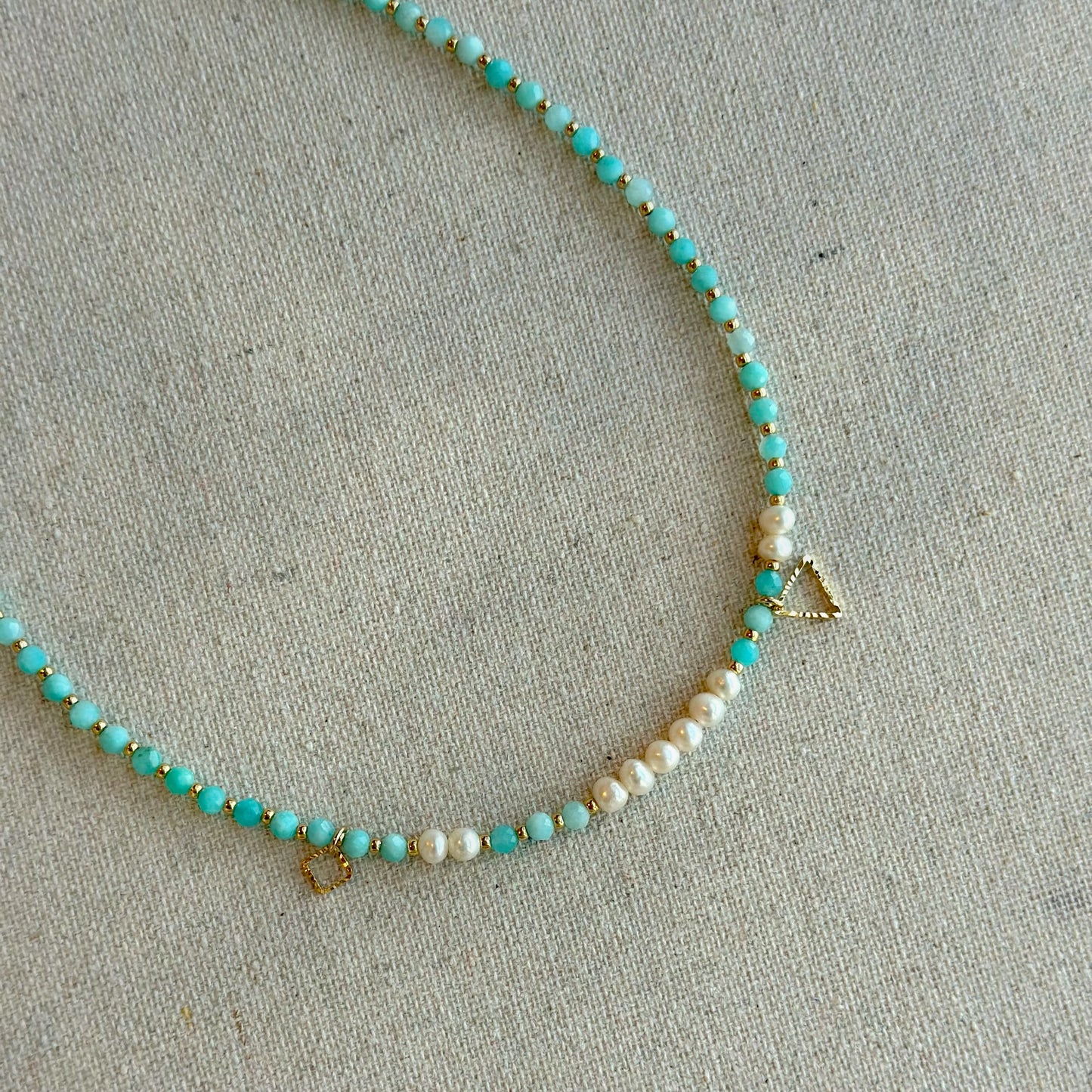 Amazonite And Freshwater Pearl Beaded Asymmetric Necklace