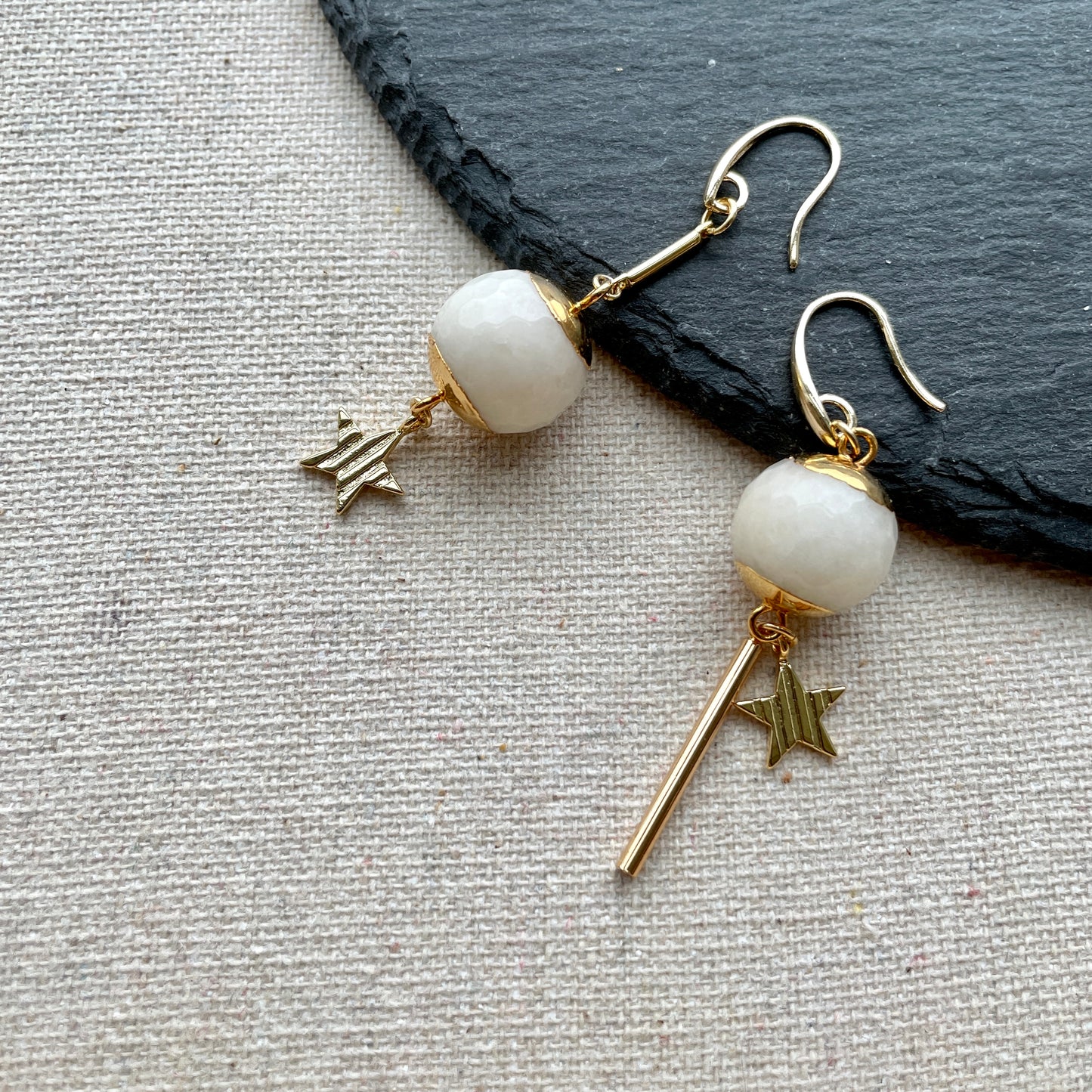 Ball-shaped White Chalcedony Earring