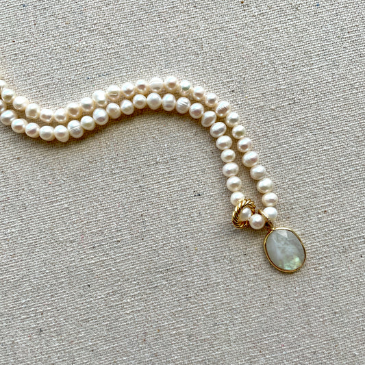 Moonstone And Freshwater Pearl Beaded Necklace