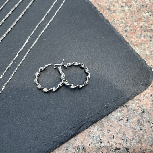 Rhodium-plated Italian Sterling Silver Twisted Hoop Earring