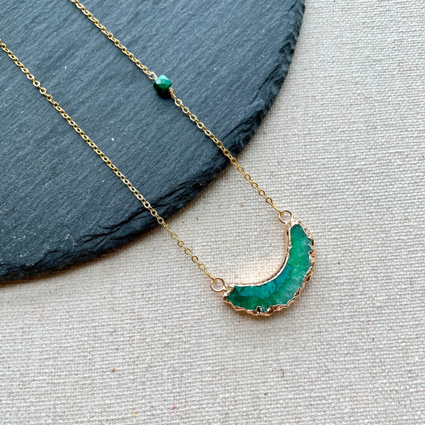 Green Agate And Malachite Gold-plated Necklace