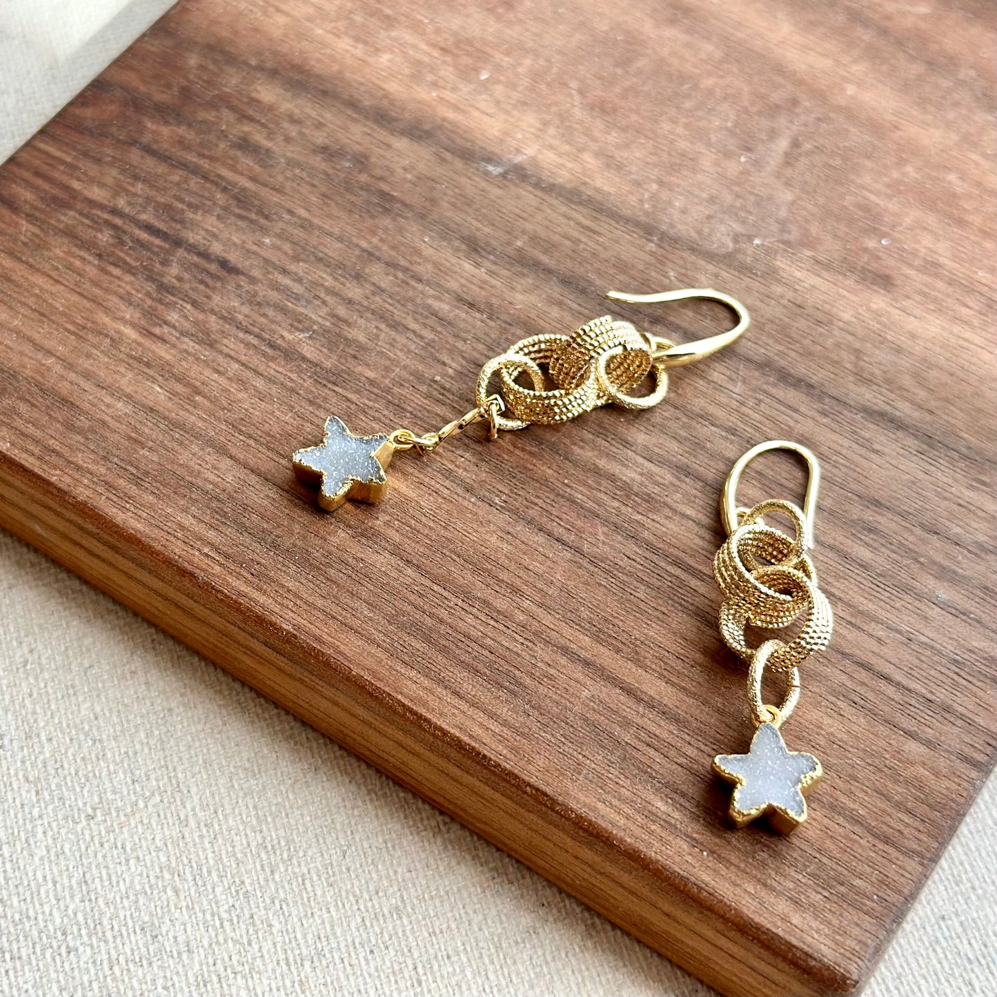 Star Druzy Stones Asymmetric Design Gold-plated Earring