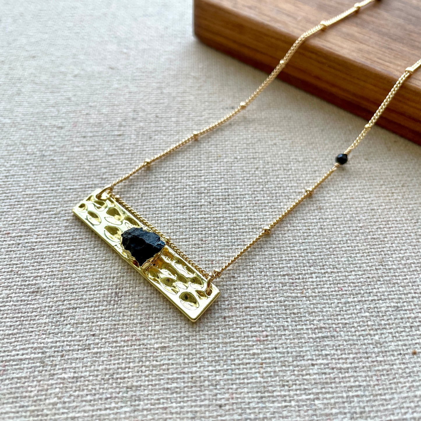 Raw Black Tourmaline And Spinel Dotty Chain Gold-plated Necklace