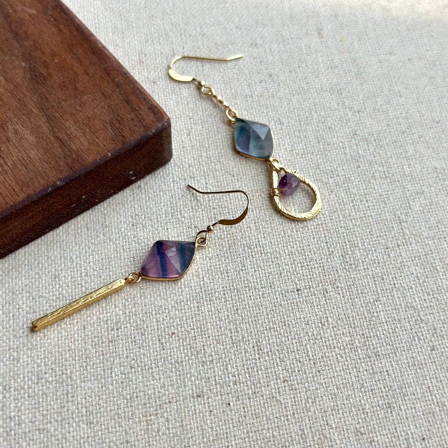 Fluorite Asymmetric Dangling Gold-plated Earring