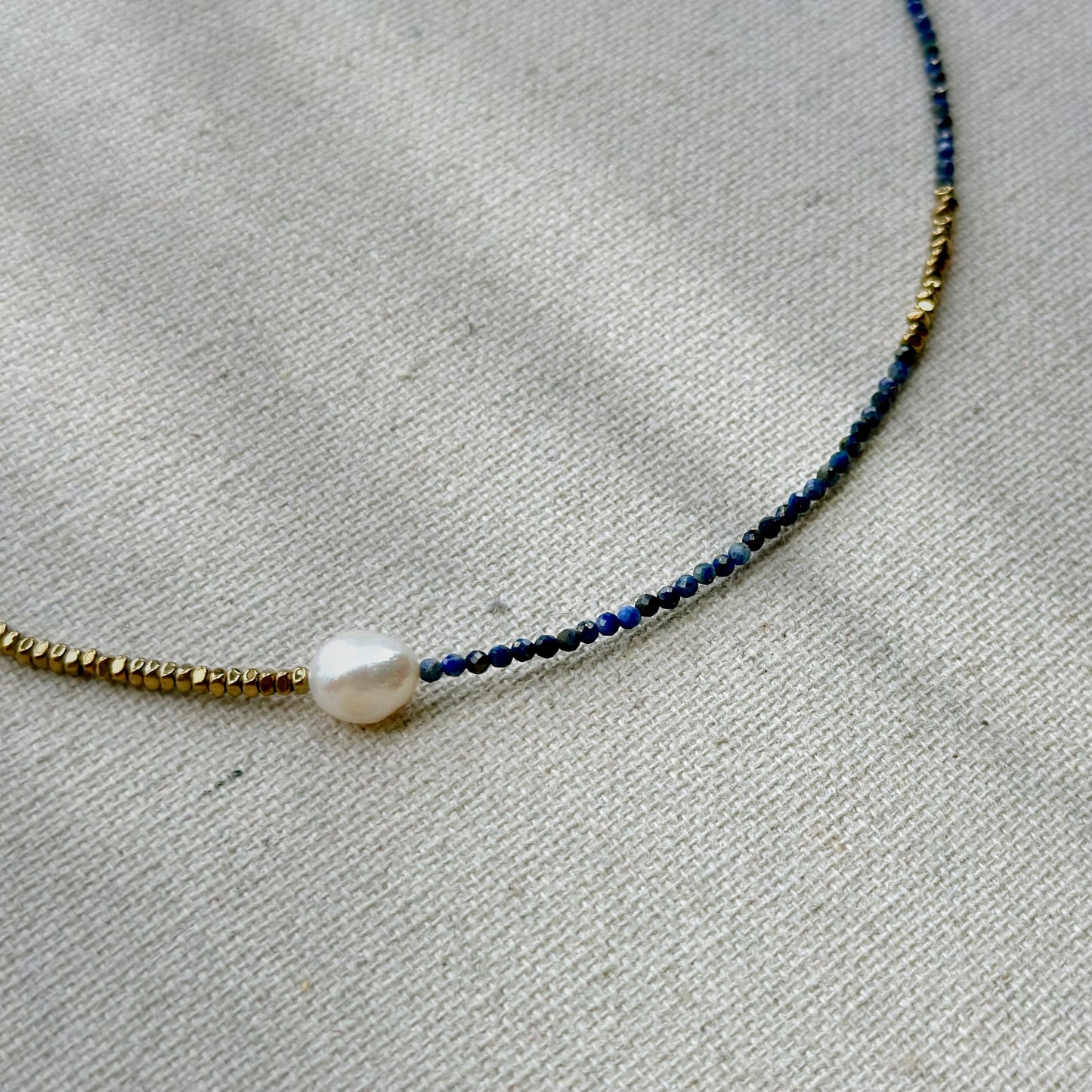 Turquoise And Lapis Mixed Freshwater Pearl Gold-plated Beaded Choker Necklace