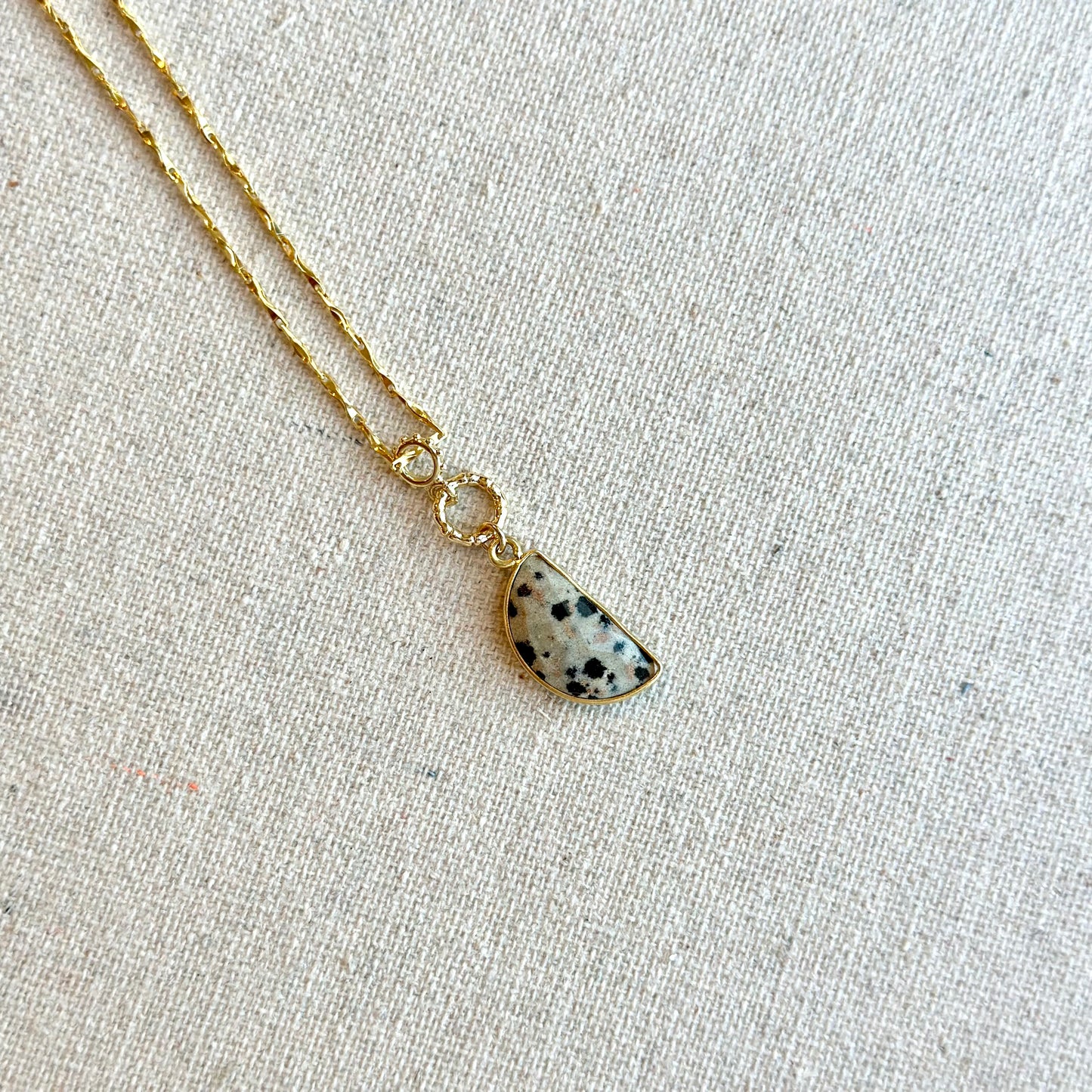 Dalmatian Jasper Half-shaped Two-way Gold-plated Sterling Silver Necklace