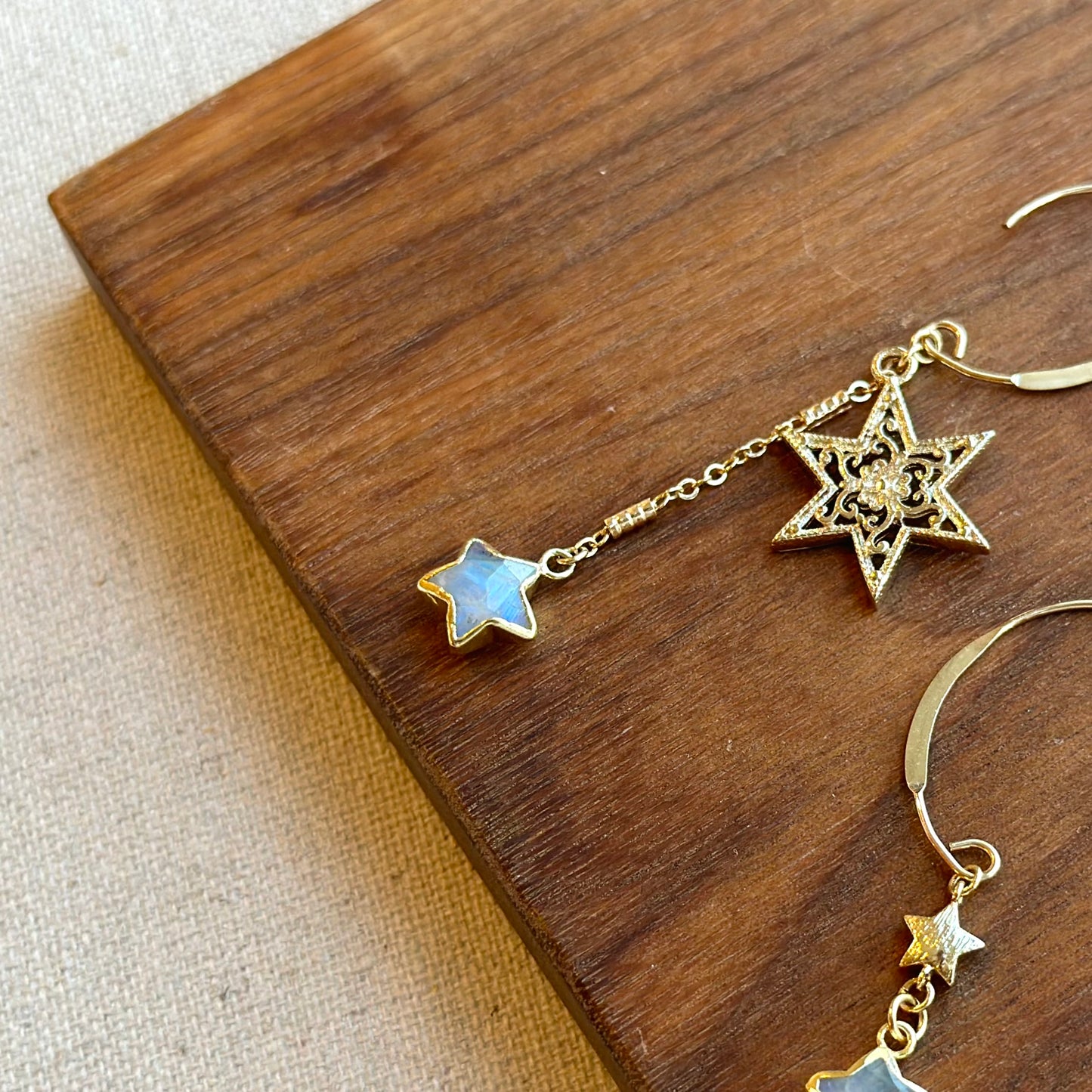 Moonstone Twinkle Star Asymmetric 14k Gold-filled Earring