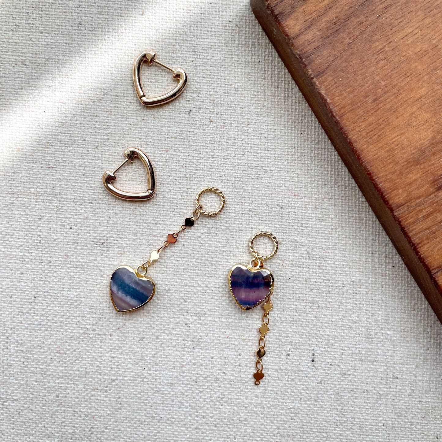 Fluorite Heart-shaped Gold-plated Two-way Ear Hoop