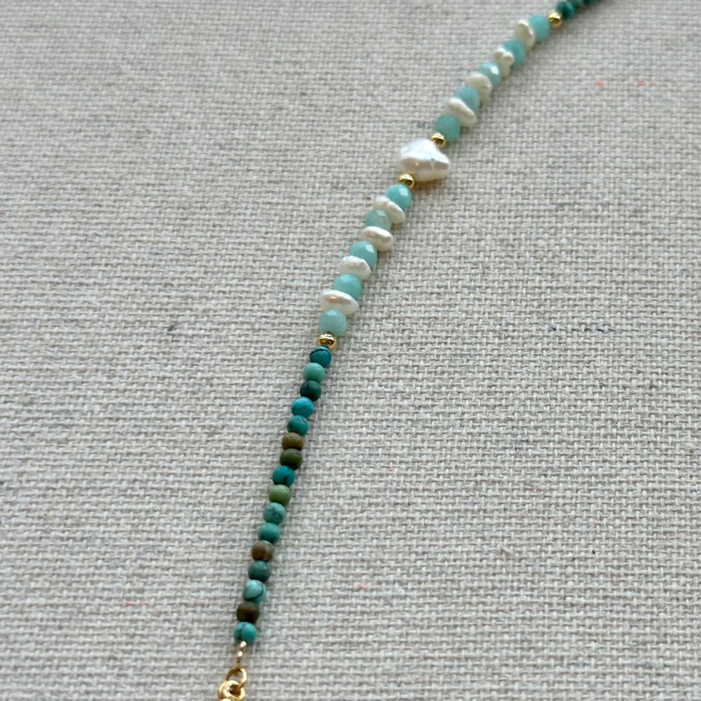 Agate Pendant Mixed Turquoise And Amazonite Beaded Choker Necklace