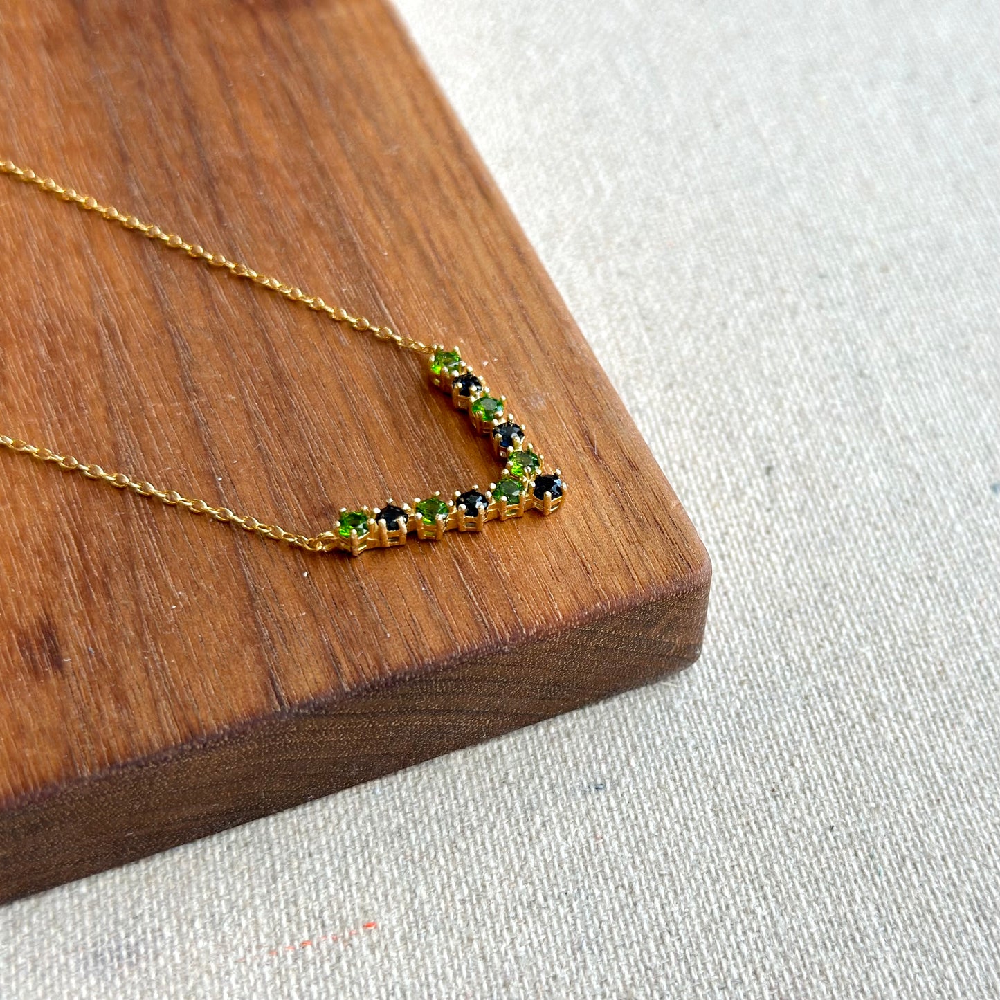 Diopside And Sapphire V-shaped Gold-plated Sterling Silver Necklace