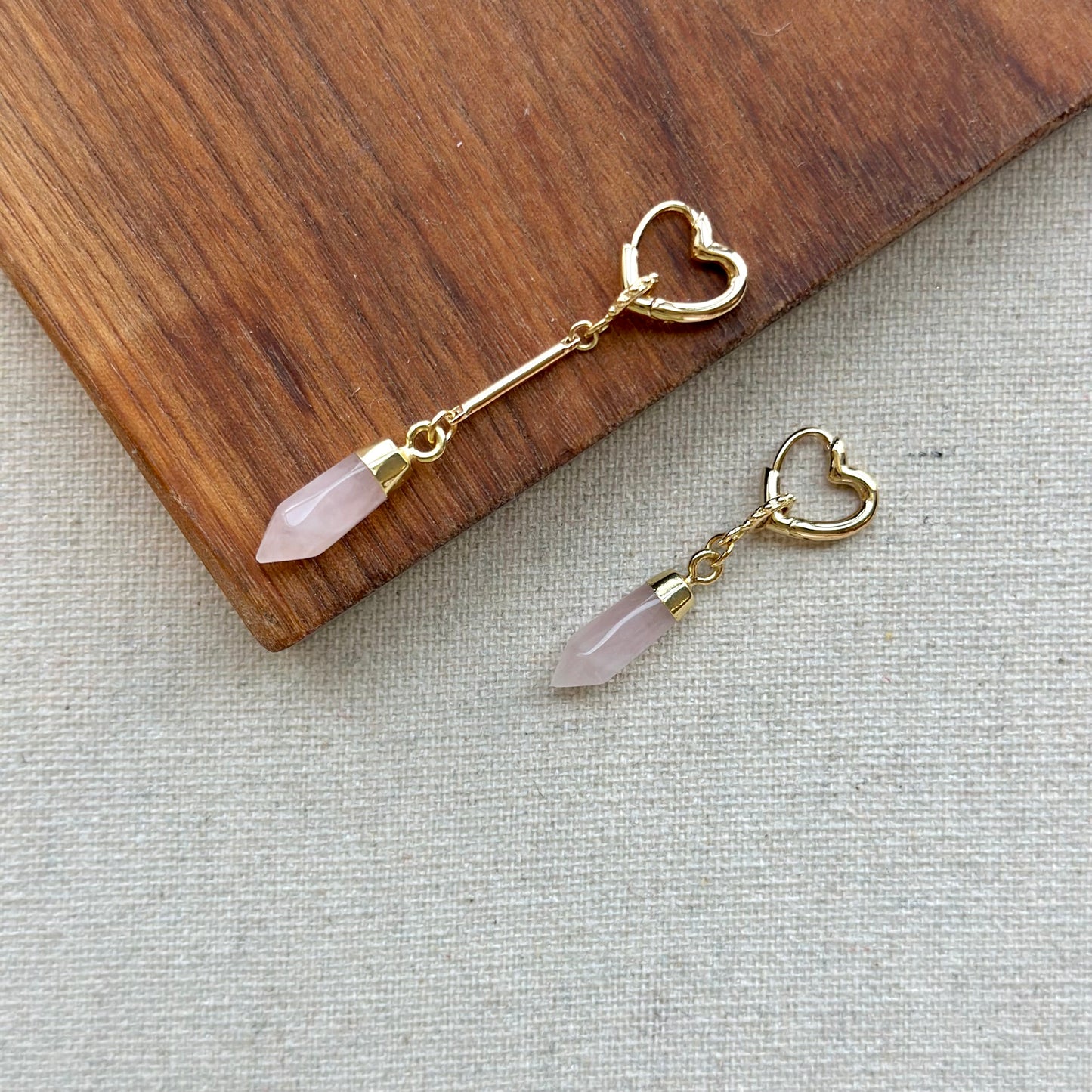 Rose Quartz Point Shaped Two-way Gold-plated Ear Hoop