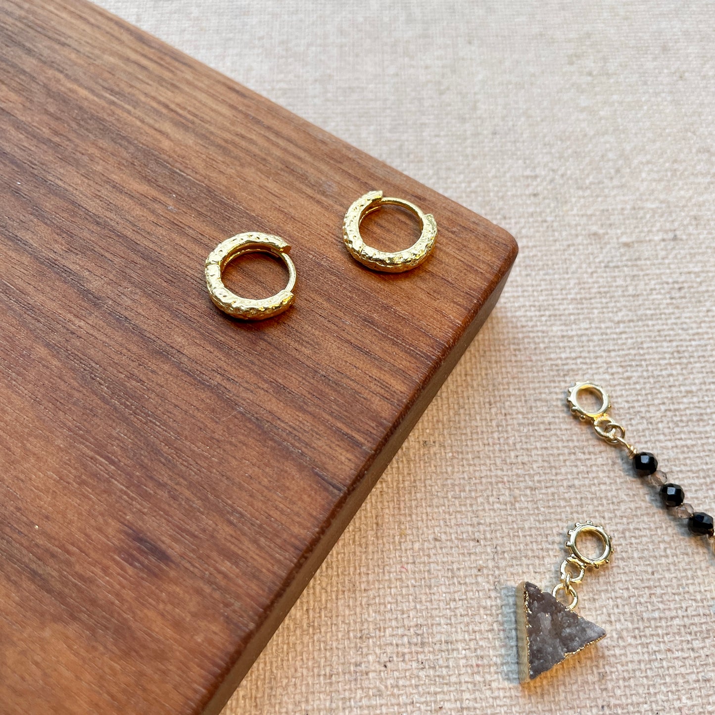 Triangle-shaped Druzy Stone And Black Spinel Two-way Ear Hoop